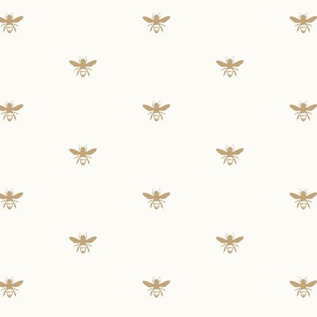 Manhattan Comfort Oceanside, Vinyl Regal Bee In Gold And White Wallpaper, 205 In X 33 Ft = 56 Sq Ft Oceanside